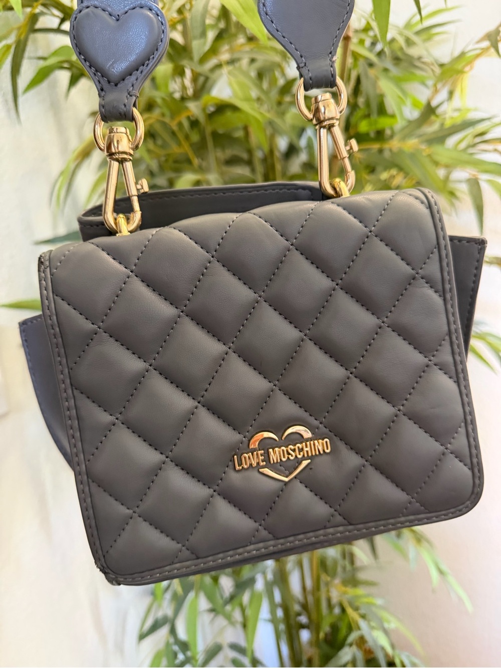 Love Moschino Quilted Gray Crossbody with Gold Logo Strap - Picture 3 of 10